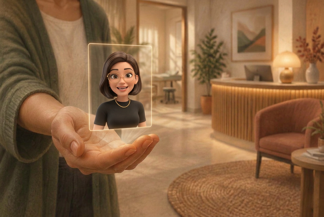 Mãos entregando chaves douradas em um espaço de trabalho